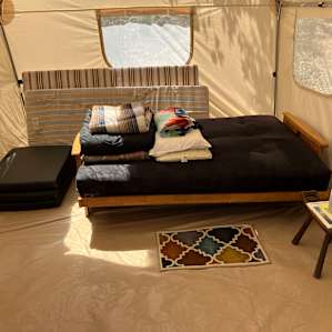 Inside of the tent, extra foam bedding