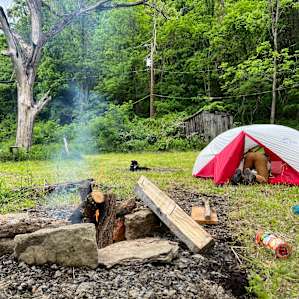The fire and our campsite.