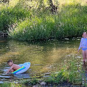 Bring floaties for the creek. There are crawfish and small fish to catch, too.