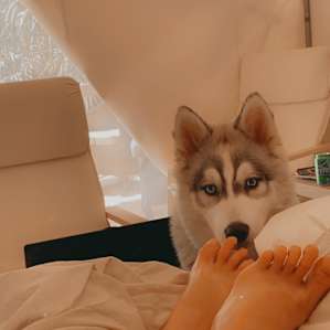 chilling inside the tent