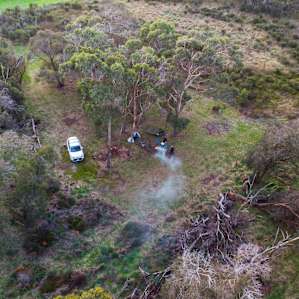 Aerial shot of the camp location with bushland around it