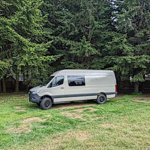 Camping for the night on the front grass area.