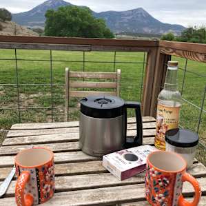 Our version of Hawk Tipi coffee. We boiled our water at the kitchen area and used a thermal carafe to make instant coffee at our leisure.