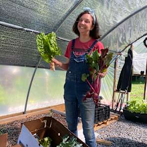 Wendy getting the kale ready for the co-op