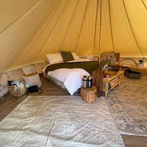 Inside the tent.