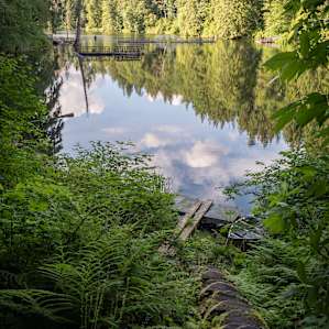 The little dock where the canoe lives.