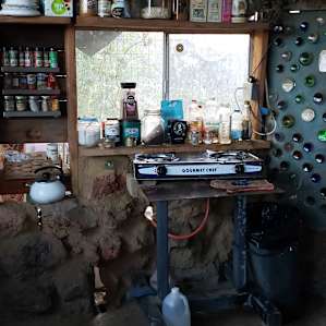 Cooking stove and other cooking supplies.