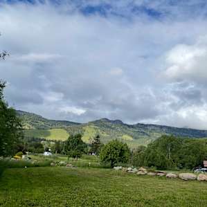 Tent camping in meadow