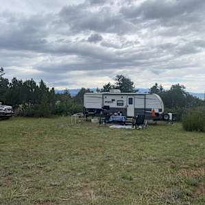 Our campsite setup with LOTS OF SPACE