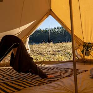 Plenty of room for yoga in the tent