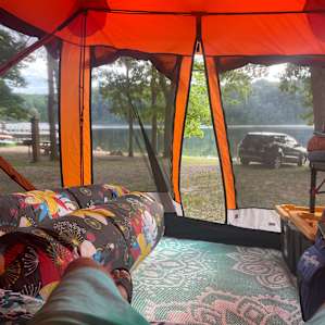 Great waking up to a beautiful lake view from bed.