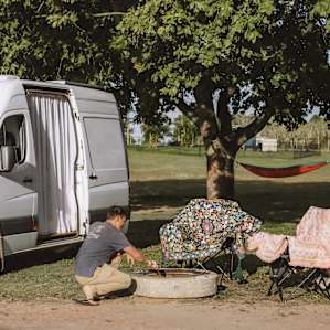 Setting up camp after check-in