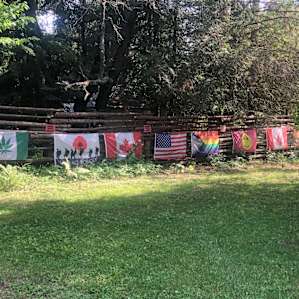 the hosts had flags put up in the driveway (the one on the far right - not visible in the photo - is an orange every child matters flag)