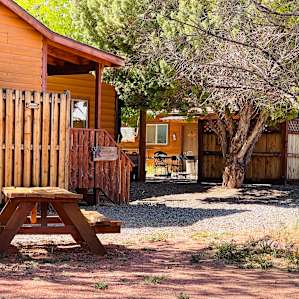 Showers and picnic table