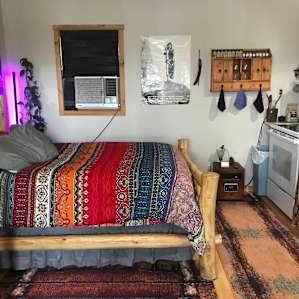 Comfy bed and full kitchen