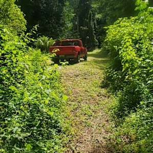 about 30 feet of trail from parking pad to tent area; very slight slope, with a short steeper slope near the parking pad (parking gravel is raised about 2 feet above trail). not really accessible for wheels, but doable with a cane or crutches.