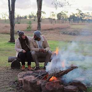 The firepit and seating logs.