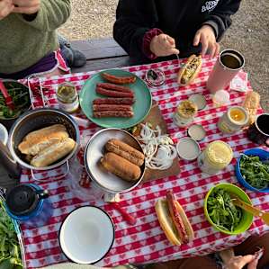 Cooked this all up in their grill! Ate dinner at the picnic table with an umbrella for shade.