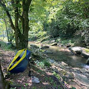 Hammock set up by the creek that one camper in our group slept in