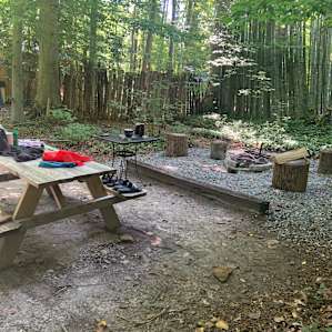 Picnic table and fire pit area