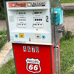 Turn at the gas pump mail box