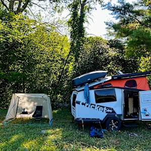 I had a great shady and secluded spot on the edge of the field next to a fire pit.