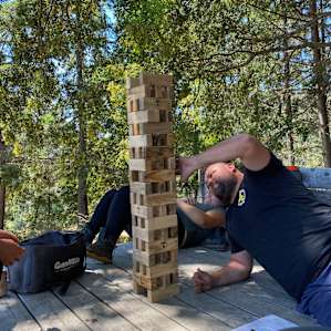 Us playing Jenga that the hosts had available