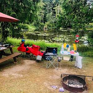 One of two campsites: canoe, kayaks, etc. to paddle around the pond!