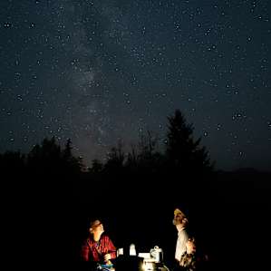 Dinner at the picnic table, under the milky way