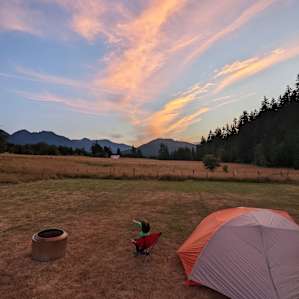 Watching deer in the field at sunset from our tent site