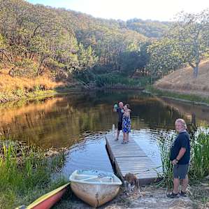 We went in the boat on the pond and got our feet wet off the dock but didn’t go swimming because it was in full sun all day