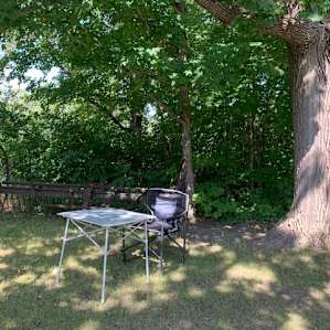 Outdoor office under the trees.