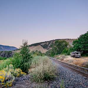 View of upper camp sot next to train tracks