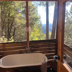 View from inside the yurt tub area