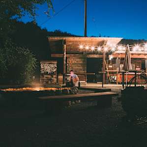 Fire pit area lit at night