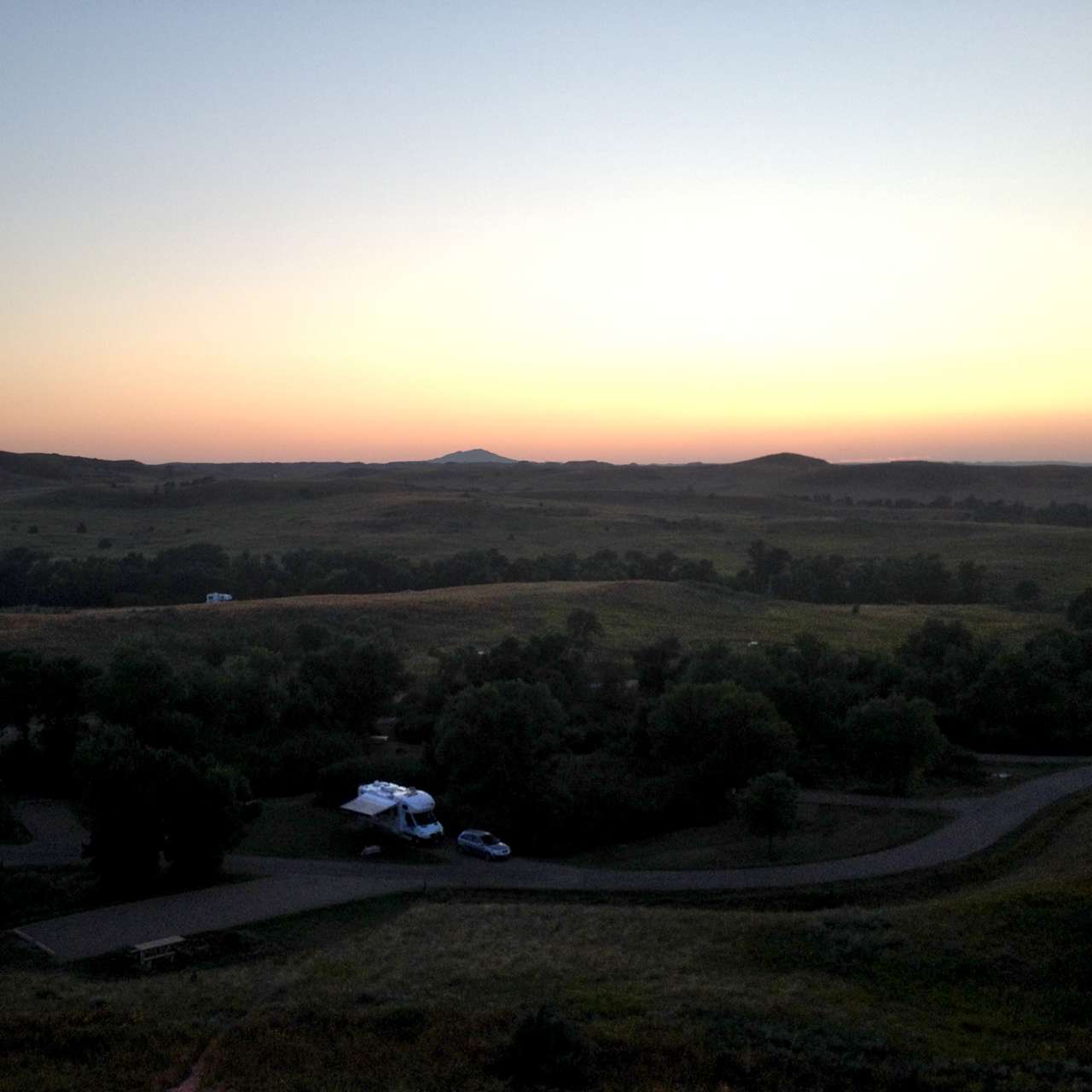 View of the sunset from the Overlook hill near the entrance of the campground.