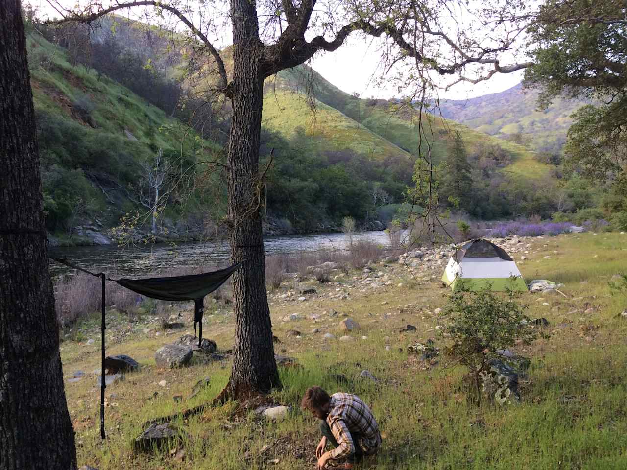 Our simple set up by the river