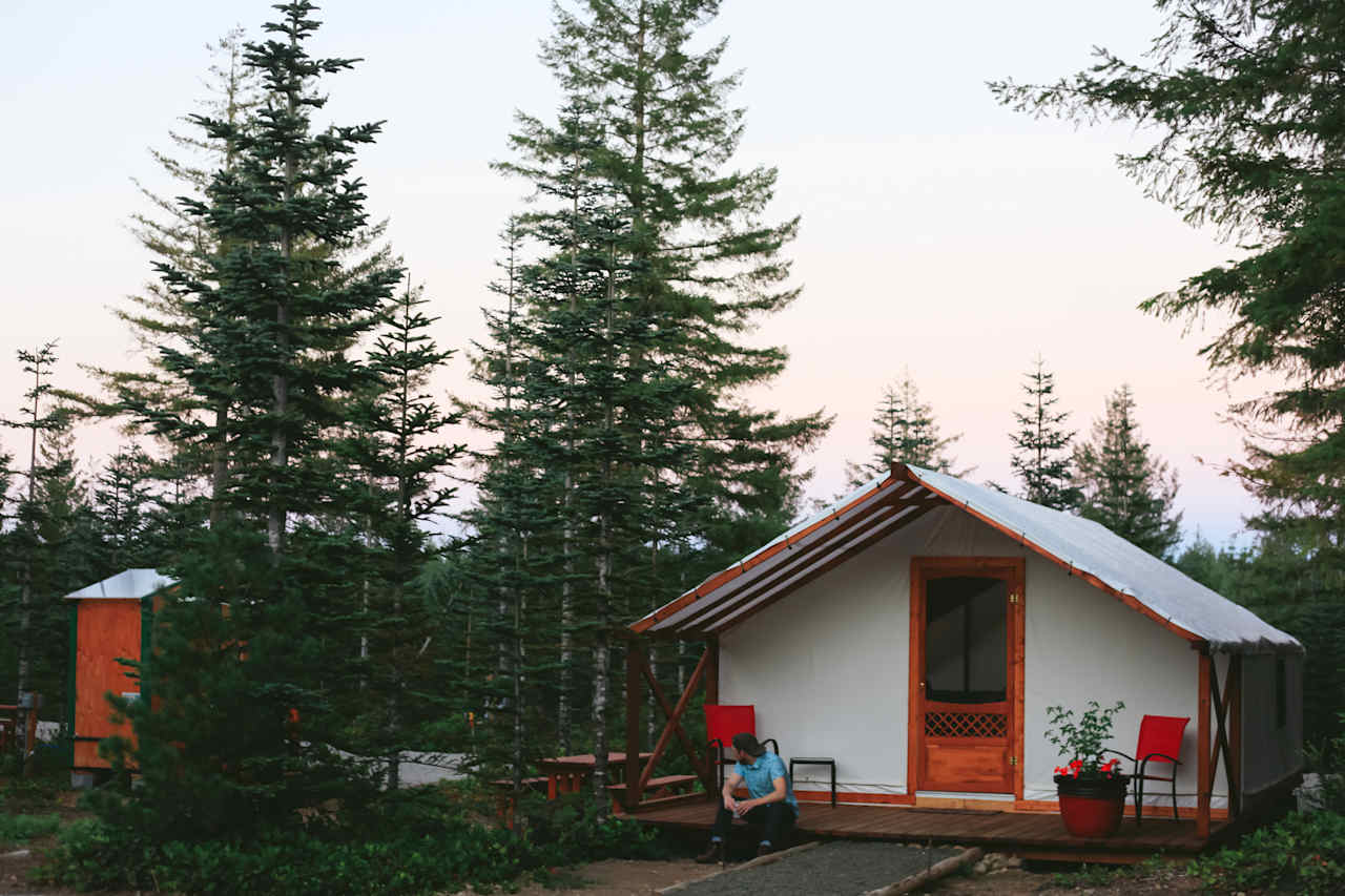 Dusk in August looking East over Cabin 1. The bathroom is near by and the scene is peaceful and easy :)