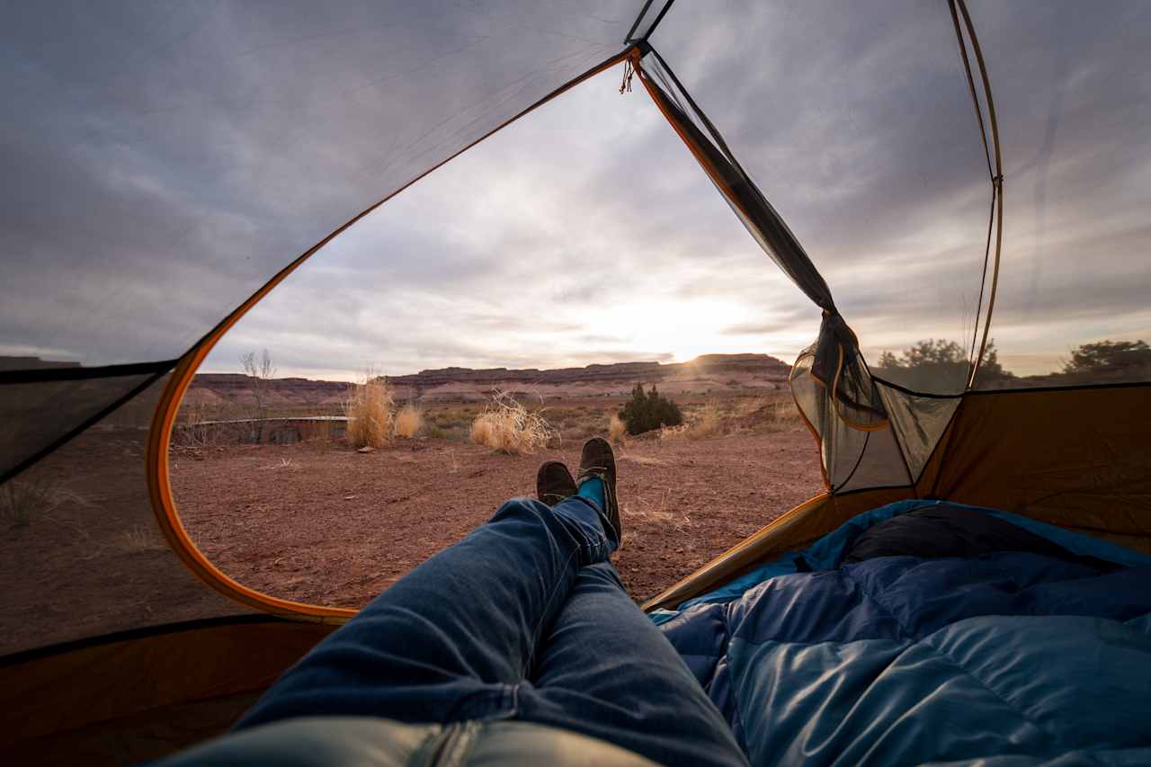 First light from our cozy tent site