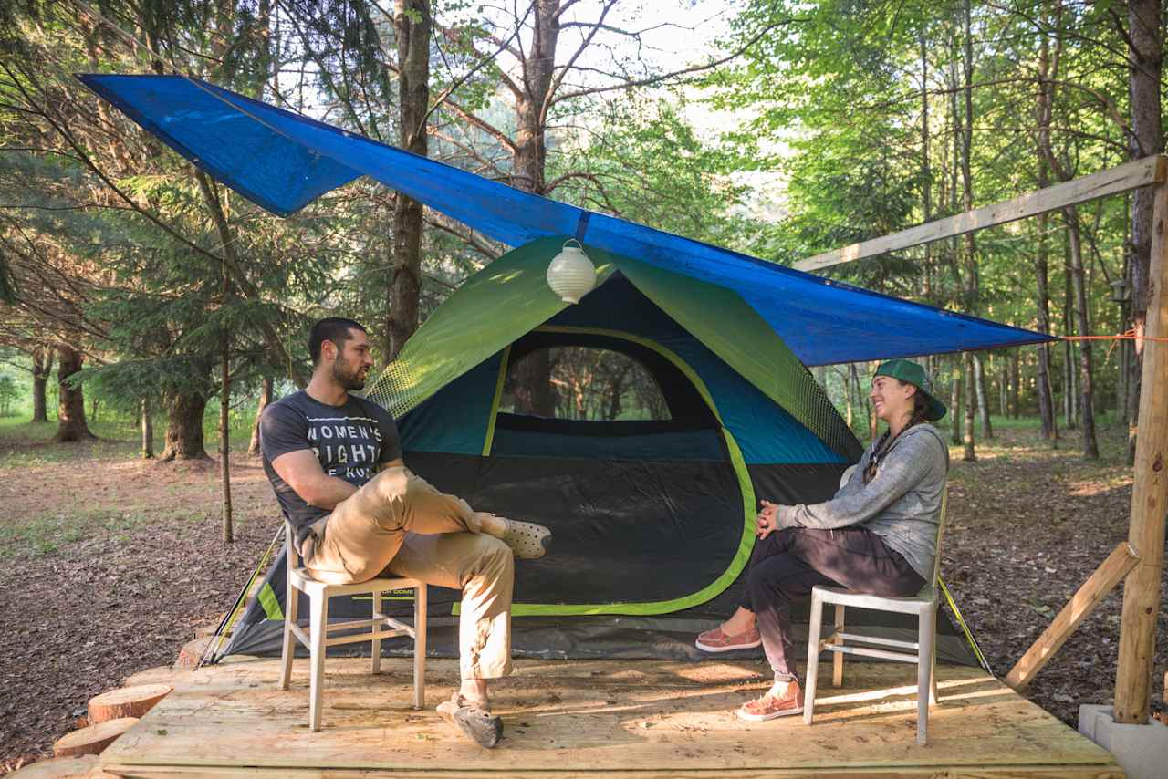Outside the tent