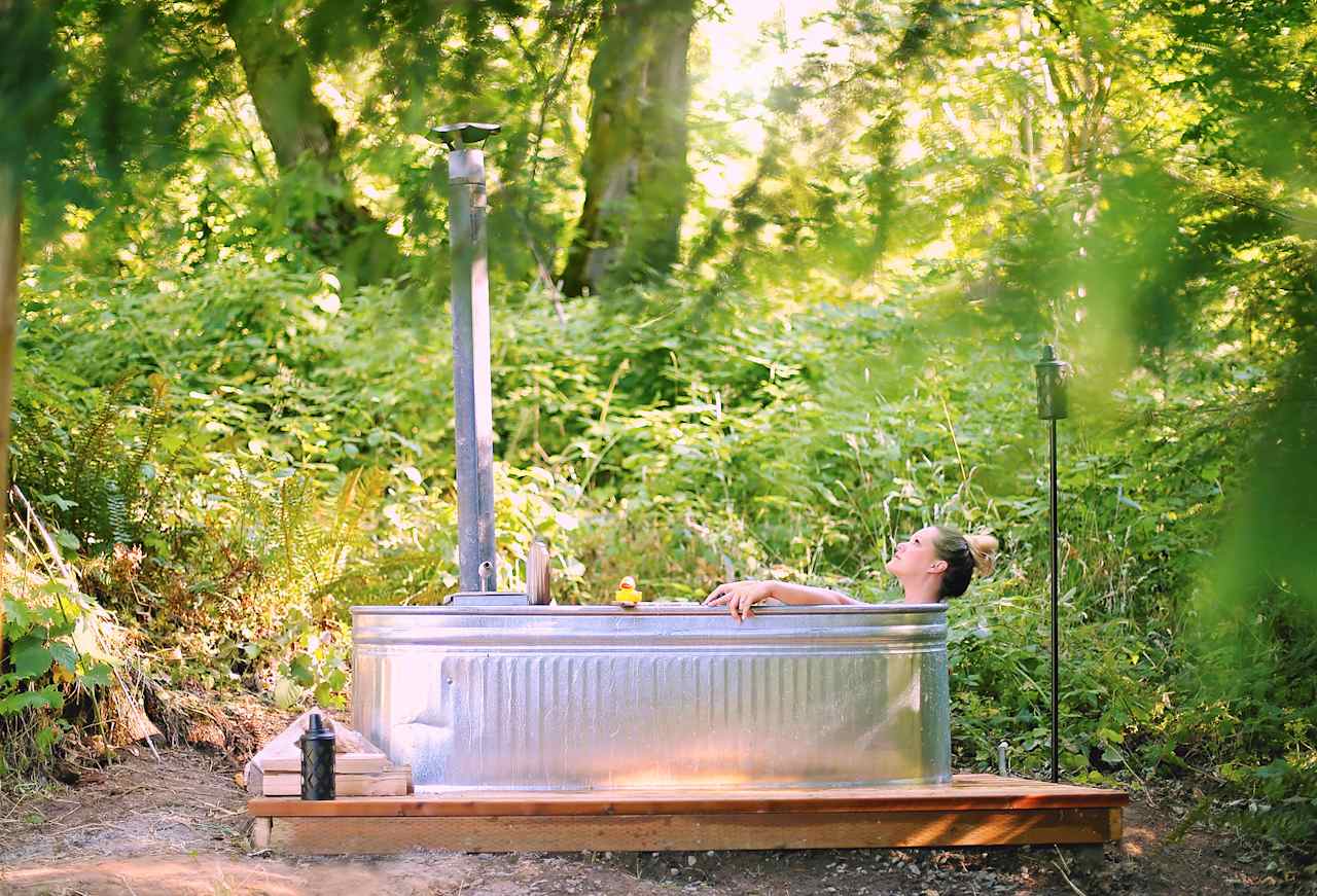 The most amazing outdoor hot tub heated with a wood stove. It was an incredibly beautiful  relaxing experience.
