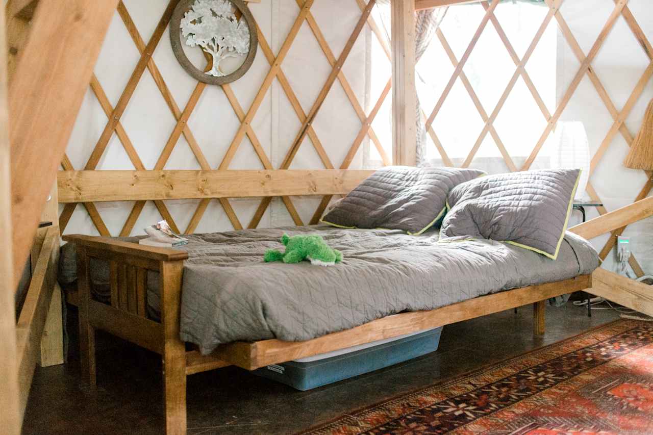 Opt for the pull-out bed on ground level, or the lofted bed above!