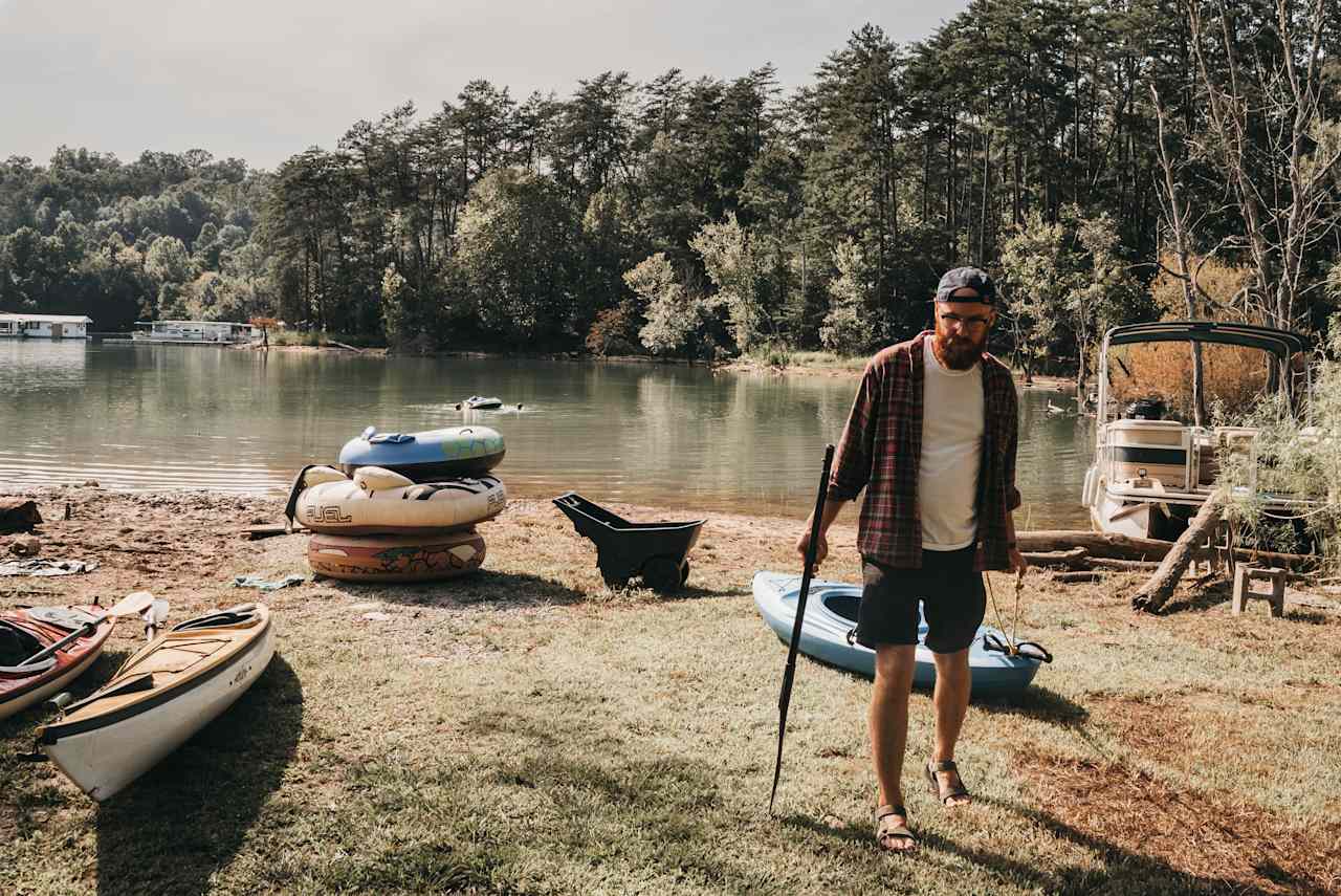Lake access from the property with a kayak you can use to explore the water.