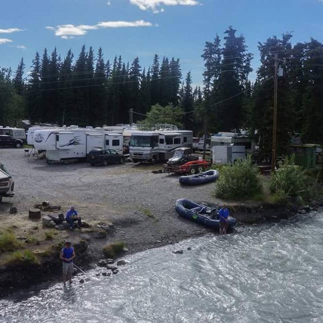 When the salmon are running strong we get a little more crowded. In addition to the RV parking we have  a tent camping area