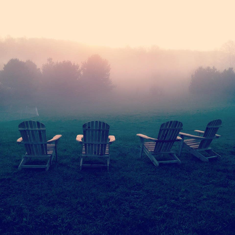 Outdoor seating overlooking the farm