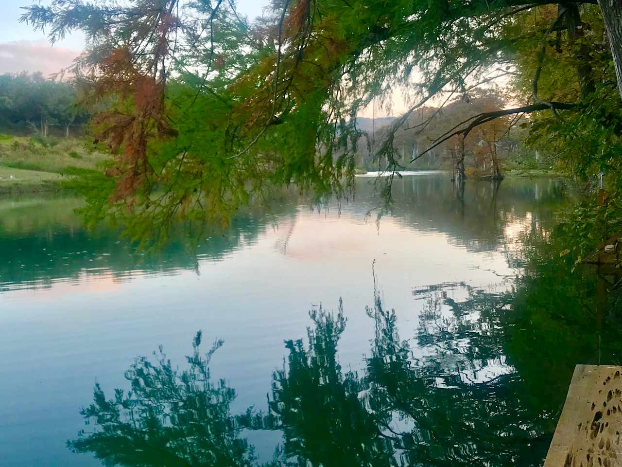 seldom another soul in this perfect place of peace, as the entire Wimberley Blanco River Valley is privately owned land. Not a bad way to spend your days and evenings!
