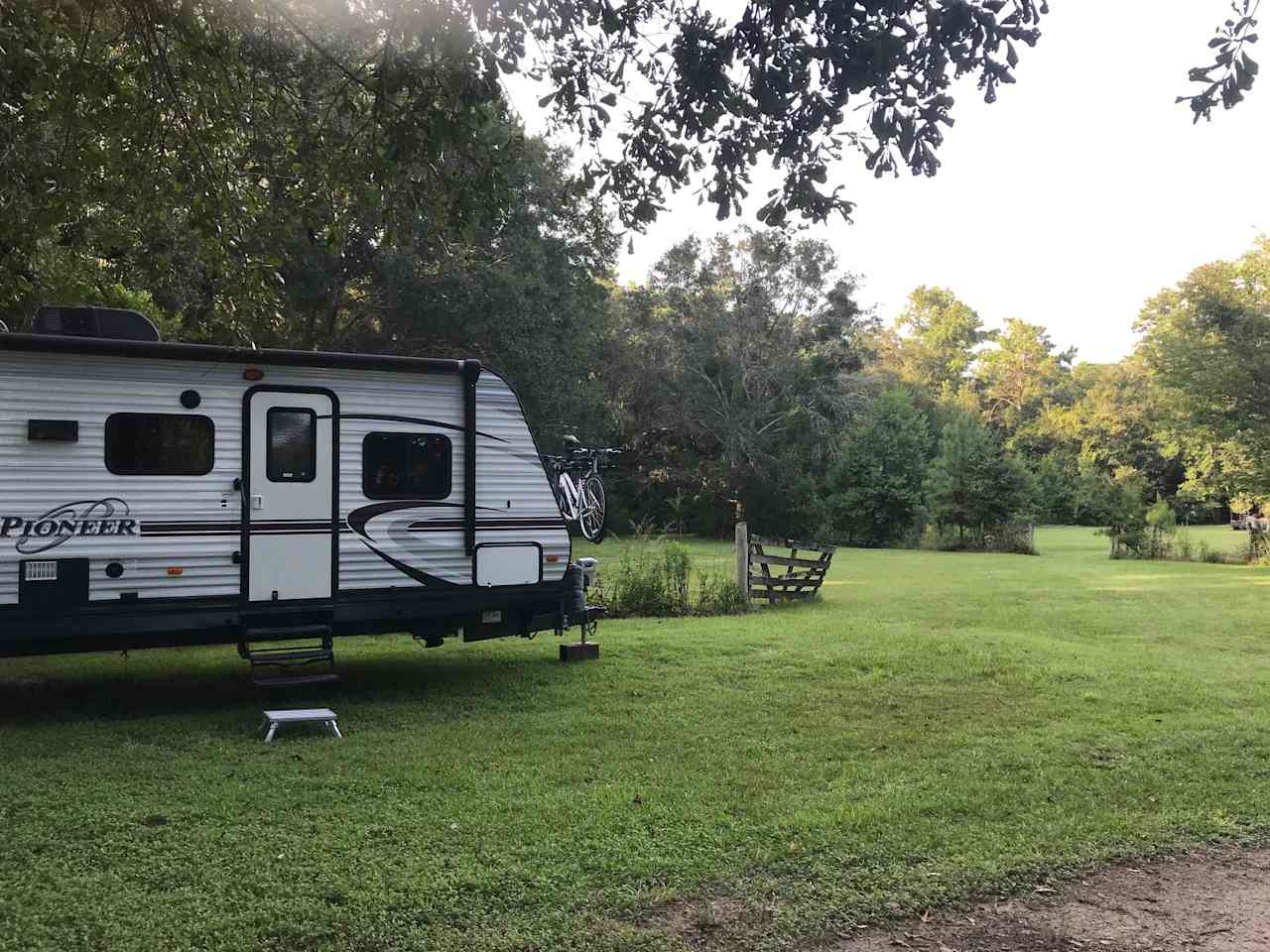 Shaded Site #1.  View when exiting RV is of neighboring pasture and woods.