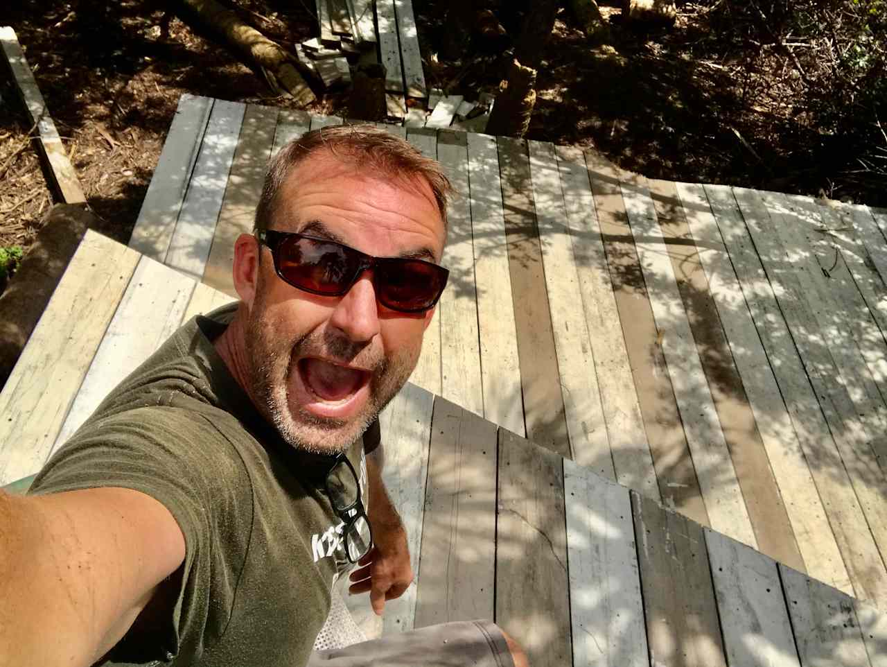 Having fun on the upper deck at campsite #1.