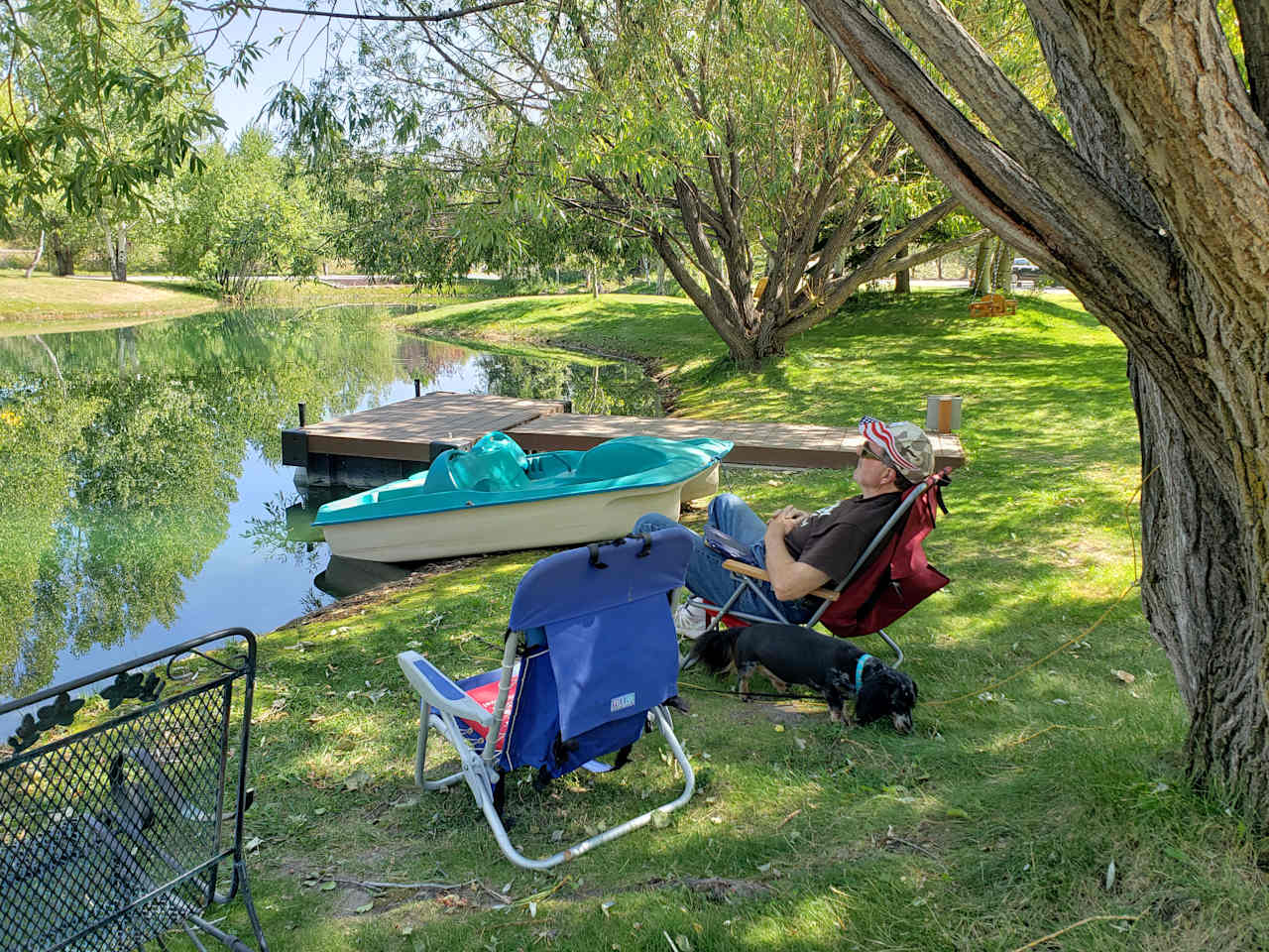 Relaxing by the pond.