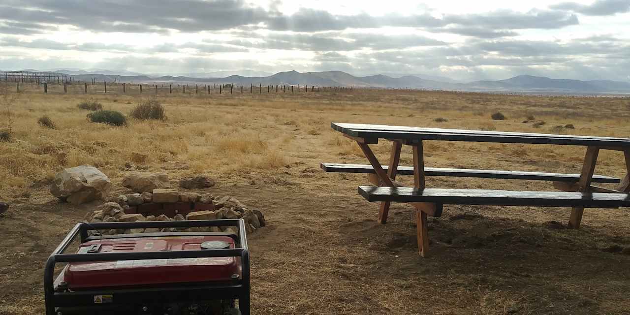 Heritage Picnic Table and Fire Pit RV pull Through and scenery